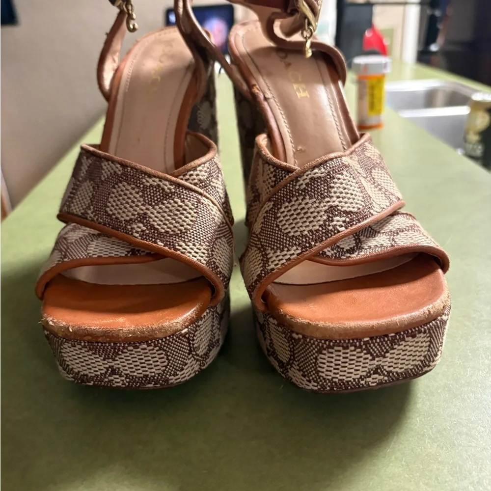 Coach Brown Signature Canvas Platform Heels - Picture 5 of 5